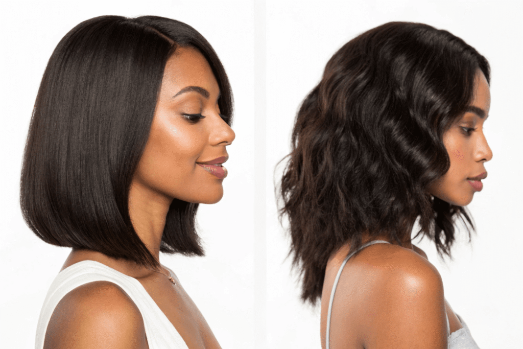 13x4 lace fronts pre-plucked hairlines pre-cut lace and medium density Virgin Remy straight bob (12–14 inches) human hair wigs