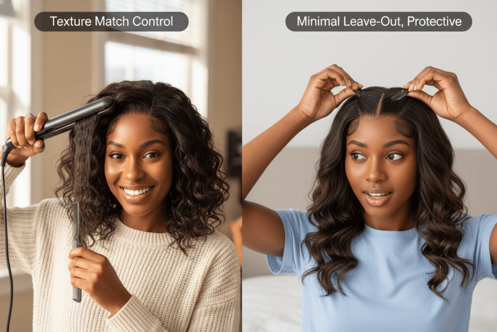Comparing a U-part and a V-part wig install for DIY users
