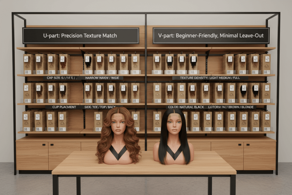 U-part and V-part wigs by cap size (SML)