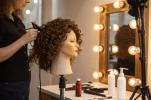 a curly human-hair wig care in station