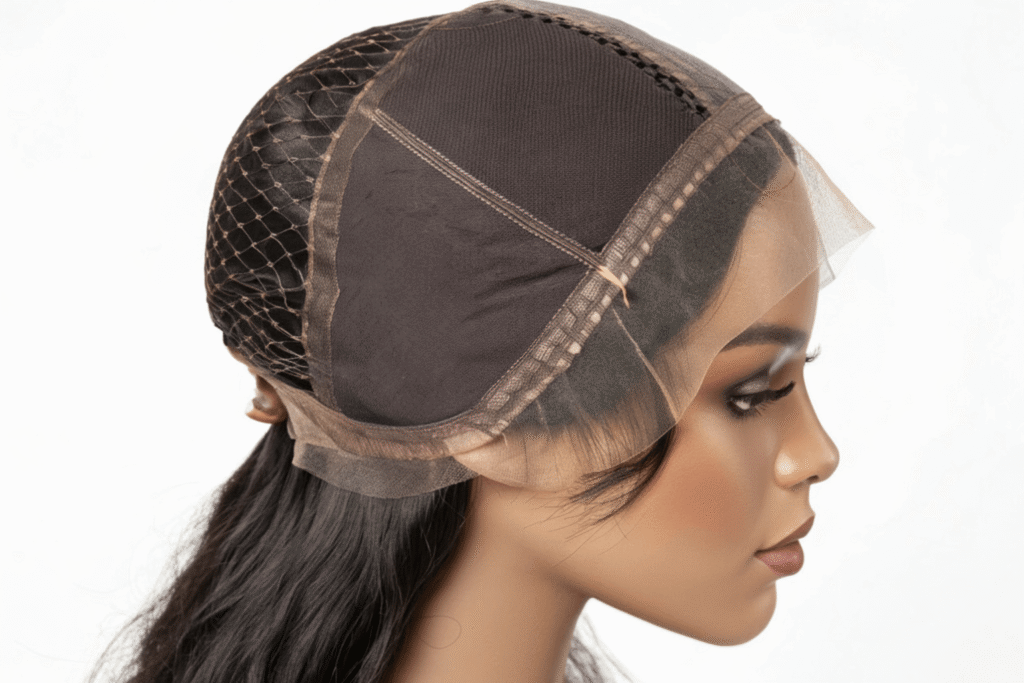 a hybrid wig construction HD Swiss lace at the front hairline