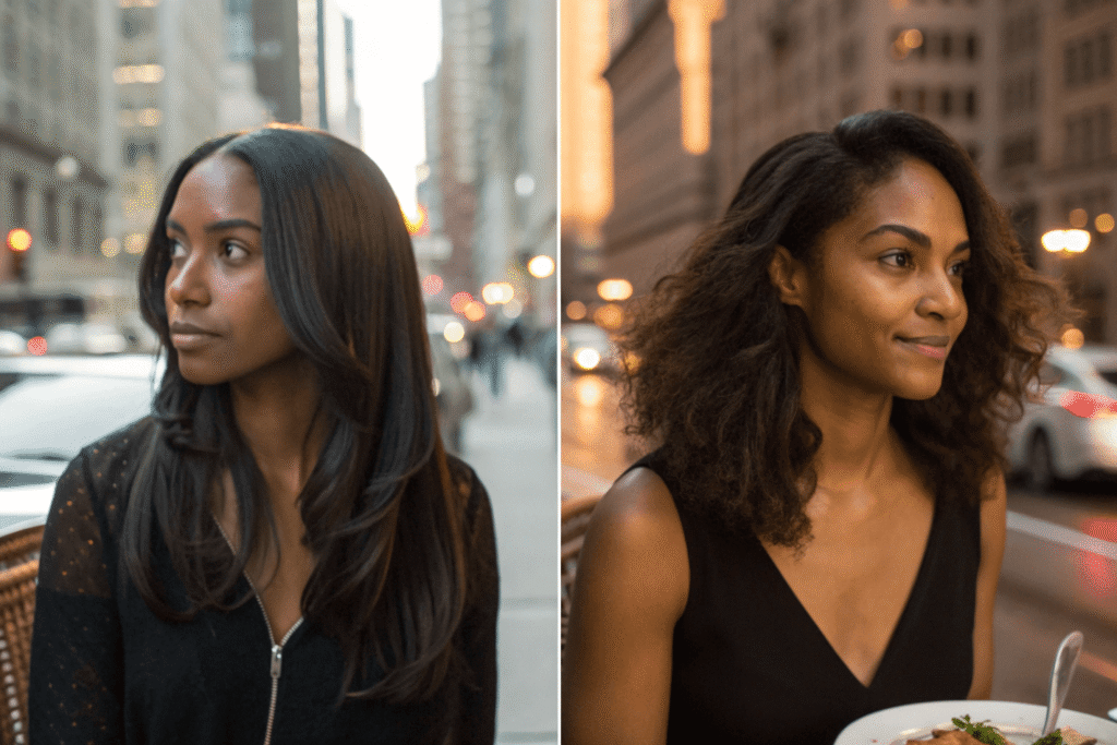 a woman wearing a Remy lace front wig after a gym session