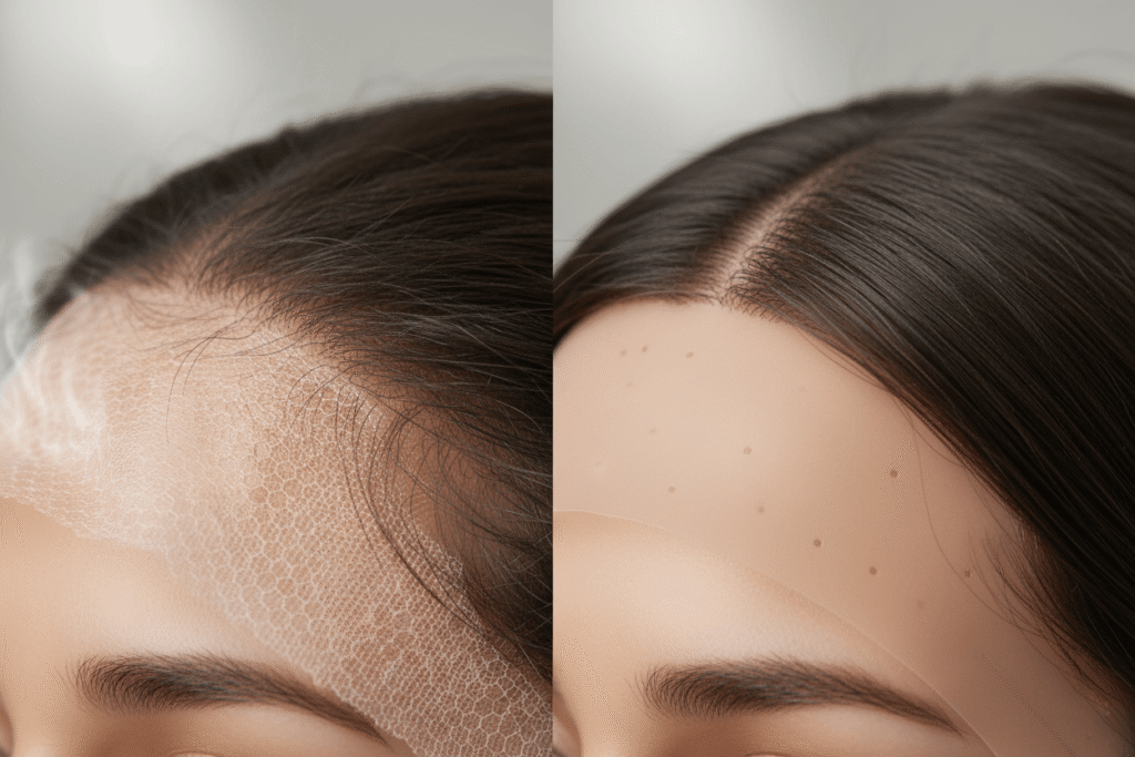comparing Swiss HD lace at the hairline versus ultra-thin film lace