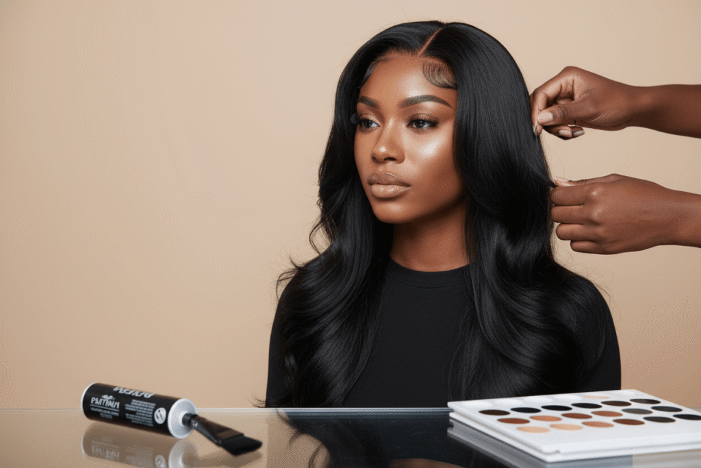 glossy black hair wig