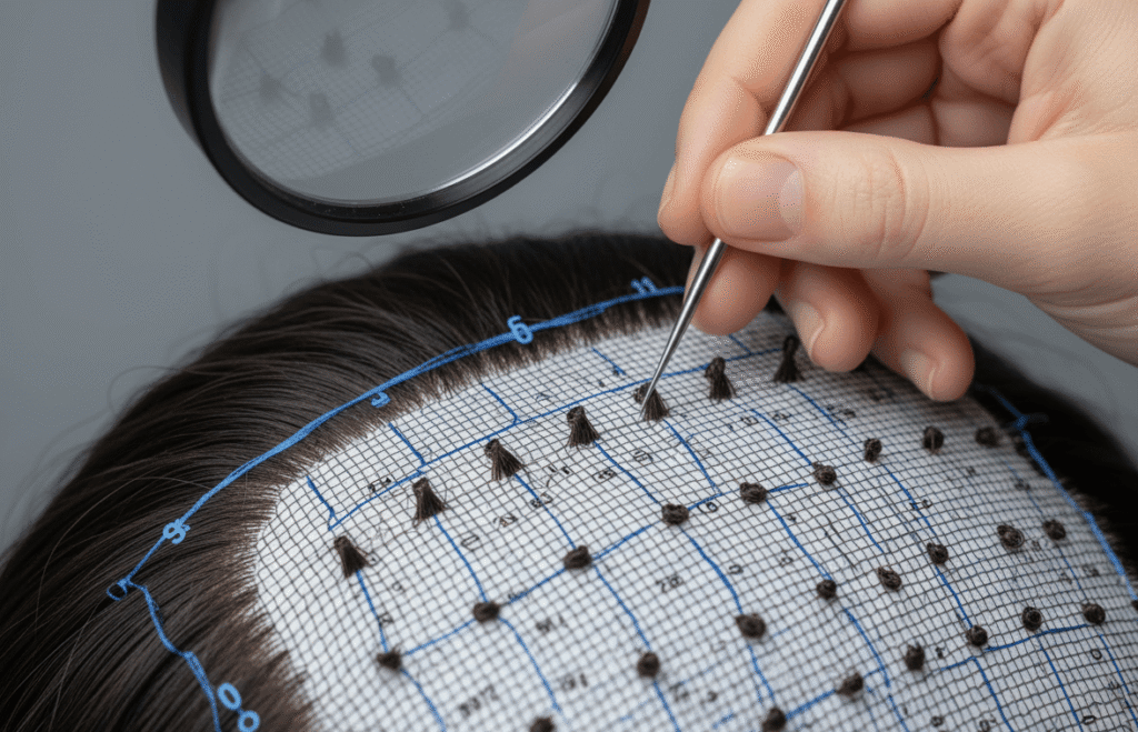 hand-tied lace monofilament top hybrid wig cap