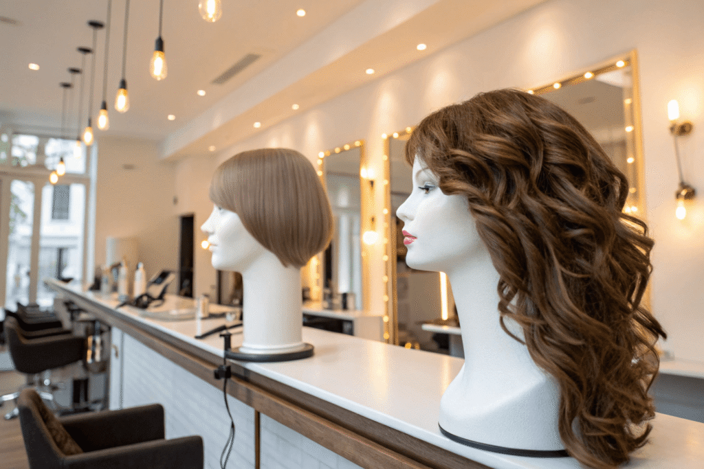 heat-resistant synthetic wig styled with soft waves