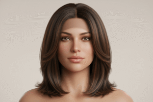 light–medium density (125–130%) layered lob human hair wig