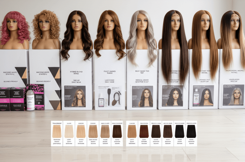 machine-made, heat-friendly synthetic hybrid with lace front fully hand-tied silk mono top wig