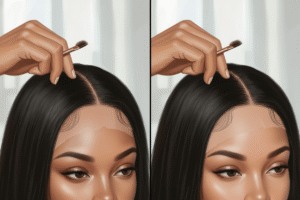 plucked hairline wig with multiple adhesive layers and heavy makeup tinting