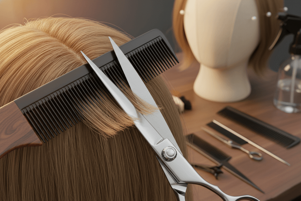 point-cutting technique on completely dry human hair wig ends