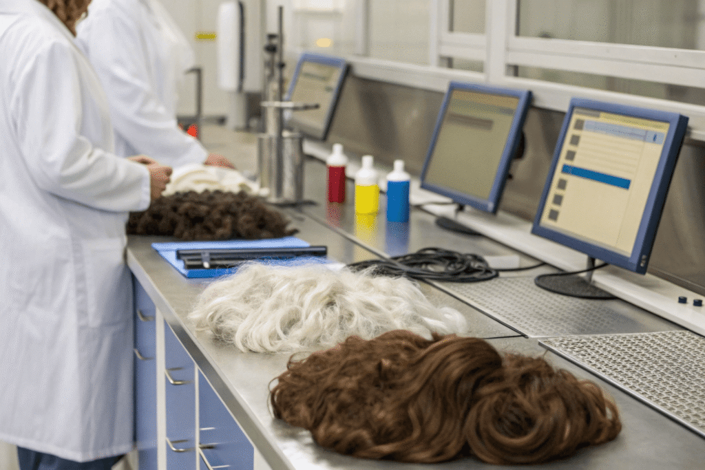 testing lab focused on synthetic wig fibers