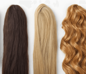 three heat resistant wigs strands with different thicknesses and color levels