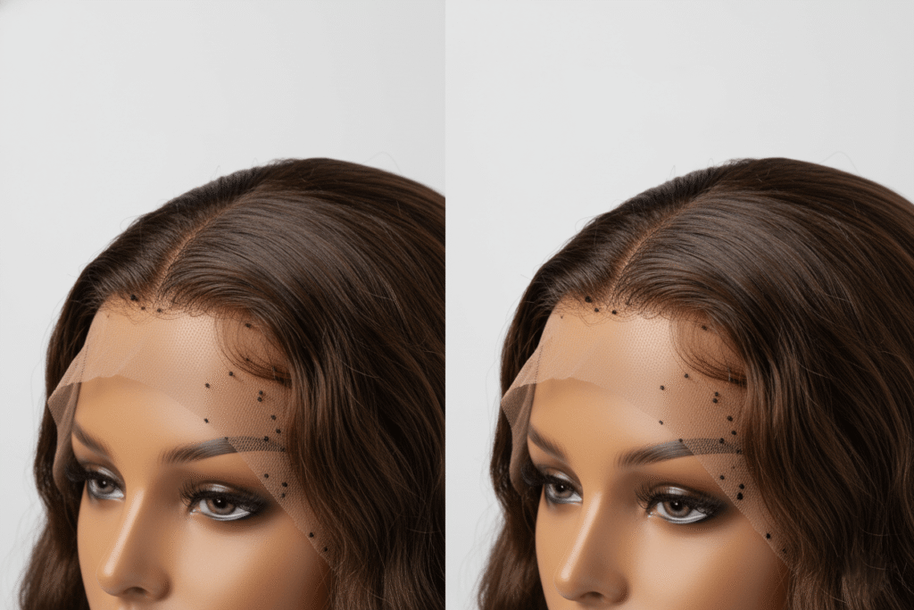 two lace front hairlines on medium-brown hair