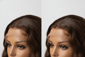 two lace front hairlines on medium-brown hair