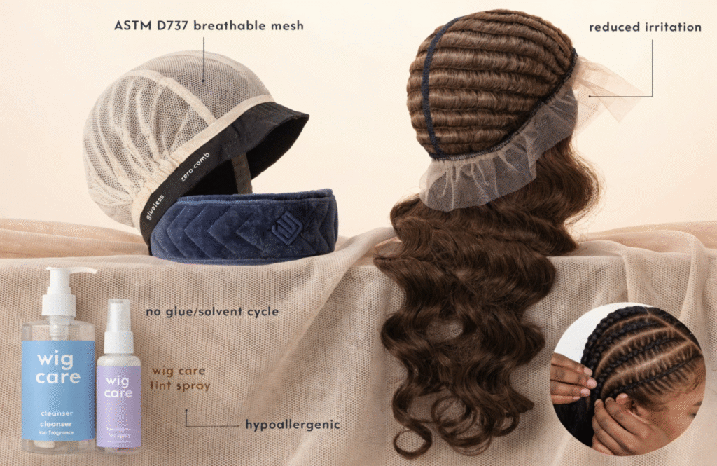 a glueless cap with zero-comb variant or sensitive-skin buyers