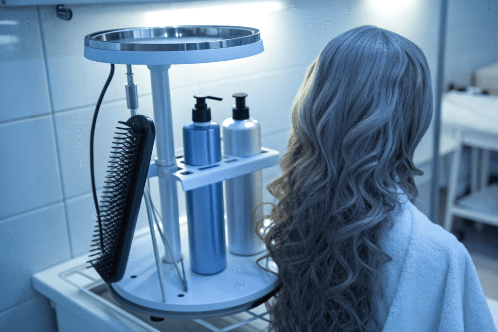 human hair wig care station in a salon