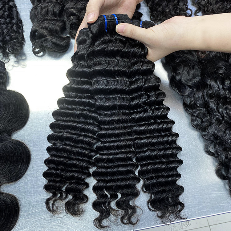 remy hair deep wave double drawn 3 bundles natural color cuticle aligned